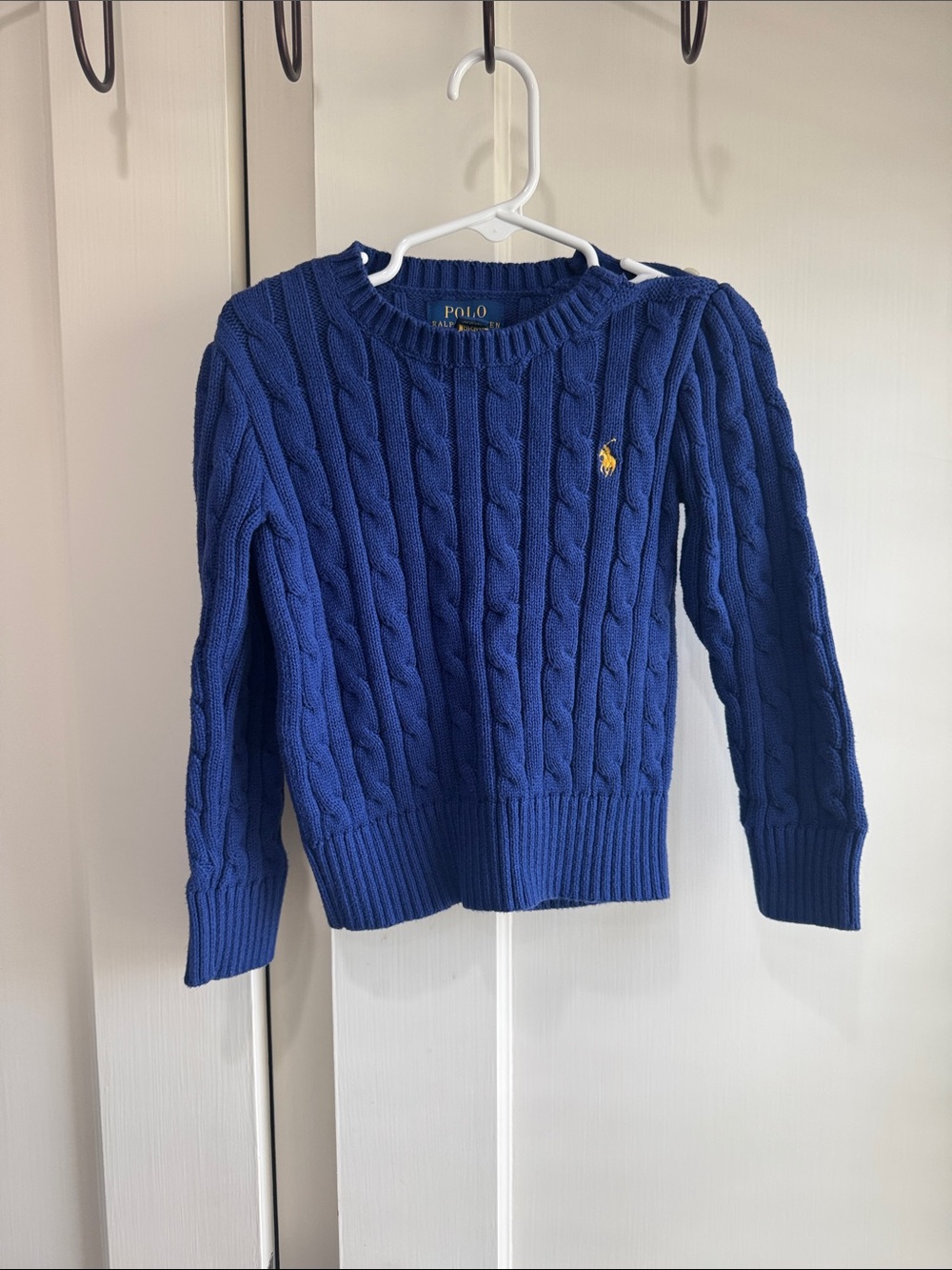 Polo by Ralph Lauren Royal Blue Cable Knit Sweater with Yellow Pony Logo